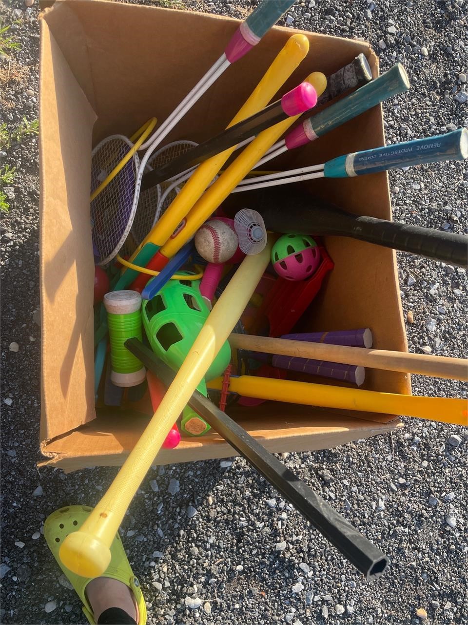 Box lot of kids outdoors sporting toys