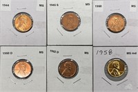 1944,1945 S, 1950, 1950 D, 1952 D, 1958 cents -