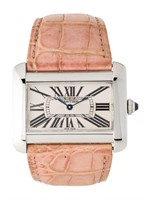 Cartier Tank Divan Watch W/ Pink Alligator Strap