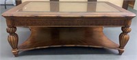 Bamboo & Rattan Coffee Table w/ Beveled Glass Top