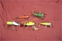 Vintage Fishing Lures 5pc lot Assorted Sizes/Mfgs