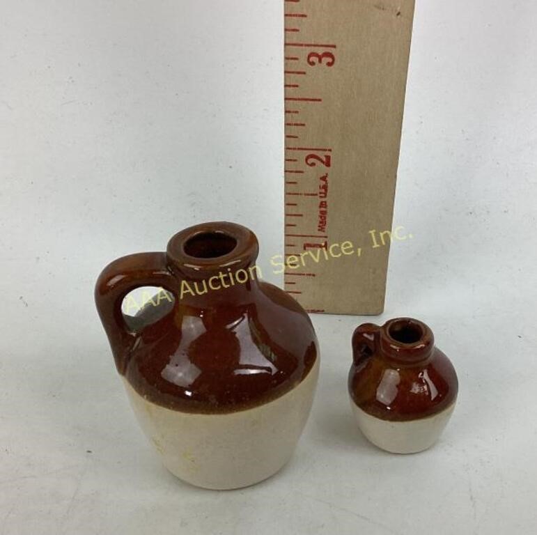 (2) Old UHL Pottery mini stoneware jugs