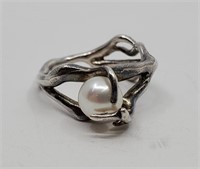 WAZO, Sterling Silver Modernist Pearl Ring
