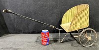 Antique Wicker Doll Buggy Carriage Pull Toy
