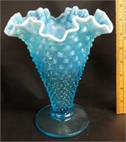Blue Opalescent Hobnail Vase