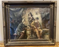Card Players’ Oil Painting - Signed