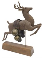 JIM CLARK FOLK CARVING LEAPING STAG & SLEIGH BELLS
