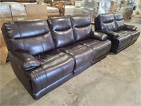 2 Piece - Brown Leather Sofa / Loveseat Power