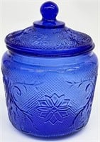 Vintage Cobalt Blue Glass Biscuit Jar