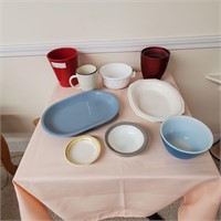 Two Pyrex Saucers, Vintage Pyrex Blue Mixing Bowl