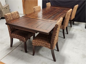 Farmhouse Style Dining Table & 6 Seagrass Dining