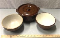 Stoneware/pottery bowls, and casserole dish