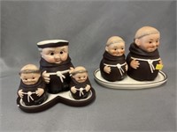 German Porcelain Monk Form Condiment/Shaker Set