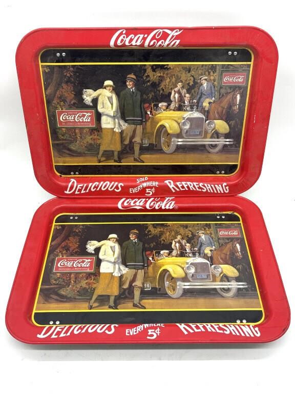 (2) Coca-Cola Metal Trays with Folding Legs 17.5”