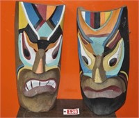 Pr. of vintage hand carved wooden masks/art