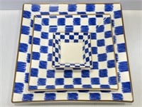 Porlien 16pc white and blue checkered dish set