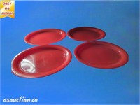 Five large red oval serving plates 18 and 1/2 in