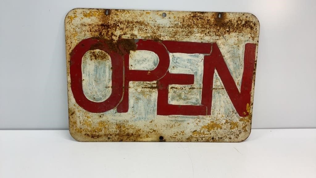 2 sided hanging OPEN sign with great patina.