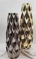 Pair of 18" Modern Vases - 1 Gold, 1 Silver