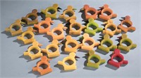 23 whimsical bakelite bird shaped napkin rings.