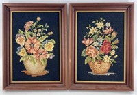 Pair Framed Cross Stitch Embroidery Still Life’s