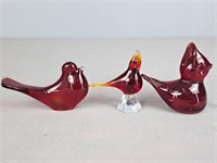 Lot Of 3 Ruby Red Art Glass Birds - Pilgrim, Konst