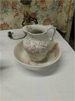 Washbowl Pitcher And Chamber Pot Lid On Chamber