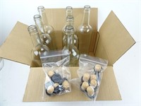 Lot of 7 Glass Wine Bottles with Cork Caps