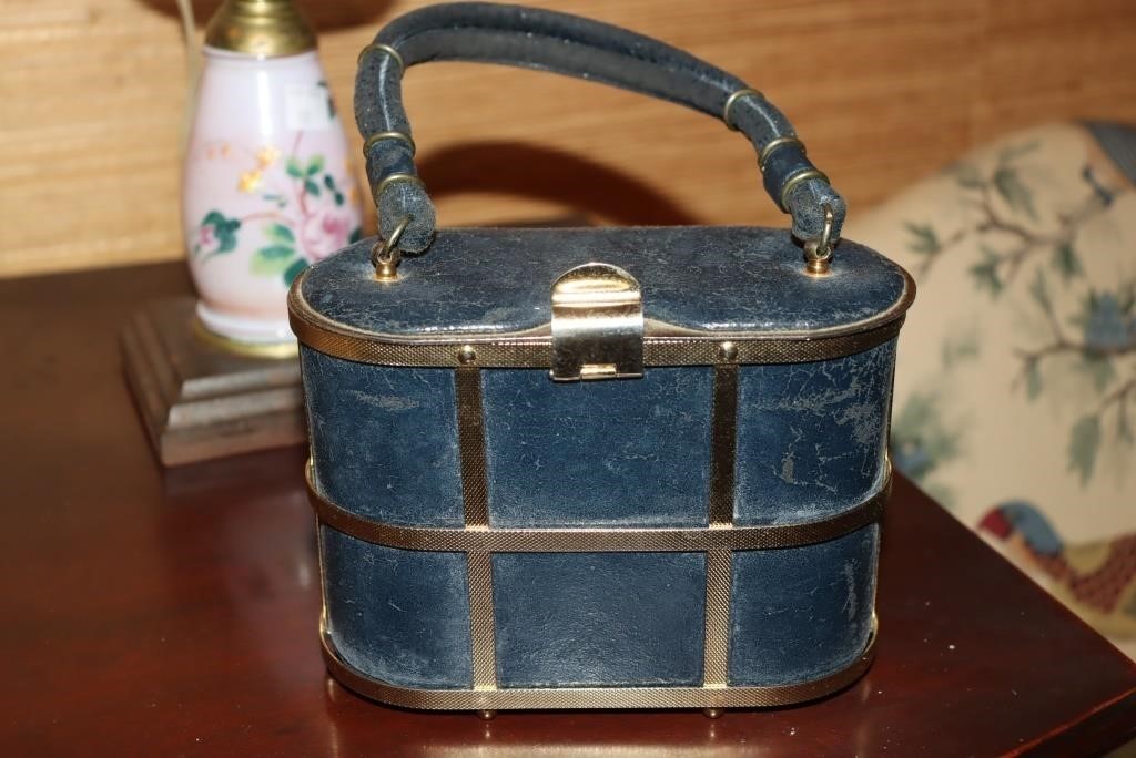 Etra navy blue cage handbag