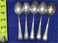 5 Old Sterling Silver spoons 2.48-ozt "S"