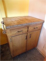 Wood cabinet w/cutting board top w/contents