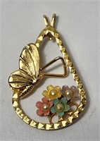 Butterfly and Pearl Flowers Pendant VTG