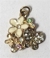 Butterfly and Rhinestone Flowers Pendant VTG