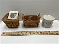 LONGABERGER SEEDLING & TEA BASKETS & 1 PT CROCK