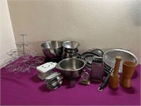 Stainless Steel Bowls, Sifters, Taco Holders ++