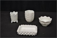 Fenton Milkglass Hobnail Ashtray, Vase, Candle