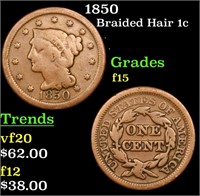 1850 Braided Hair Large Cent 1c Grades f+