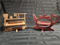 2 Handmade Wooden Sculpture Bowls, one made from