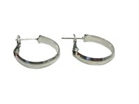 Silver Tone Oval Hoop Earrings