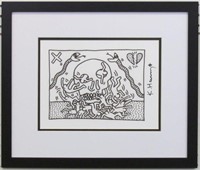 SNAKES AND SKULLS PRINT PLATE SIGN BY KEITH HARING