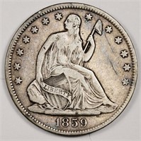 1859 o Better Date Liberty Seated Half Dollar