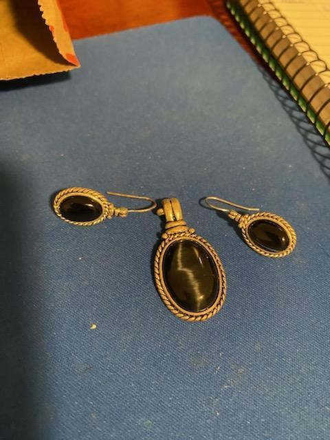 Black Onyx Slide Charm and Pierced Earring Set