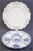 Sectioned Blue & White Dish, Lace Edge Platter