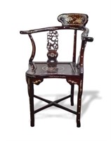Carved & Inlaid Chinese Rosewood Corner Chair