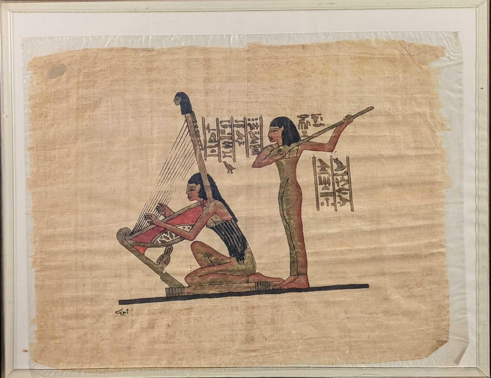 Hand Painted Egyptian Papyrus Art Two Musicians