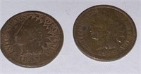 2 Indian Head Pennies , 1893 1909