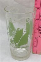 F4) VINTAGE SAILBOAT GLASS, GREEN & WHITE