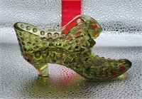 Vintage Fenton Olive Green Glass Shoe Hobnail