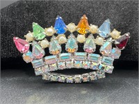 Vintage Crown multicolor brooch pin