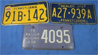 3 Vintage PA License Plates 1970, 1972, Antique